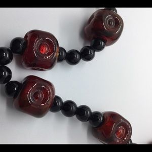 Vintage Ruby red beaded glass necklace